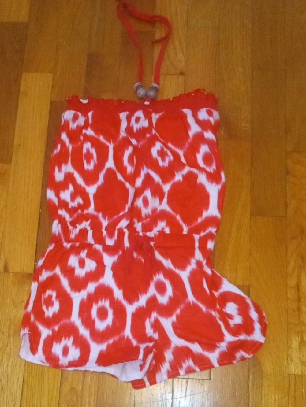 Girls 8 Red and White Print short Romper